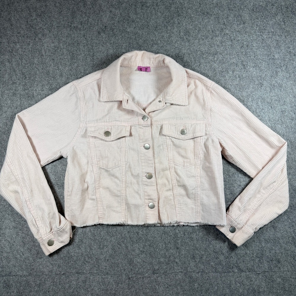 Mi Ami Womens Cropped Corduroy Trucker Jacket Medium Light Pink Raw Hem